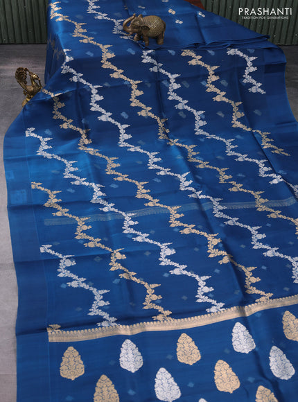 Banarasi organza silk saree peacock green with allover silver & gold zari weaves and simple border