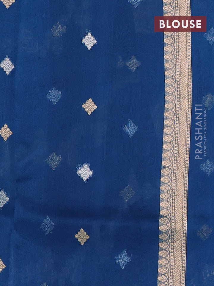 Banarasi organza silk saree peacock green with allover silver & gold zari weaves and simple border