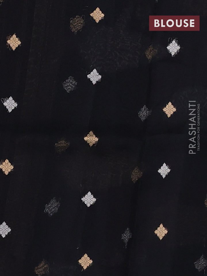 Banarasi organza silk saree black with allover silver & gold zari weaves and simple border