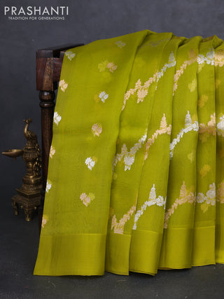 Banarasi organza silk saree light green with allover silver & gold zari weaves and simple border