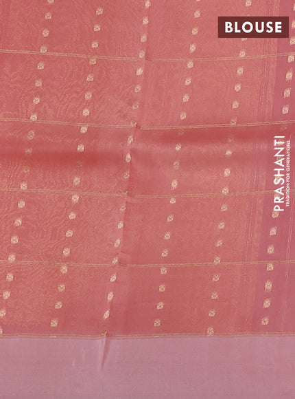 Banarasi organza silk saree pastel pink with allover zari checks & buttas and simple border