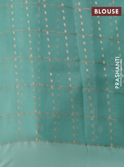Banarasi organza silk saree teal blue with allover zari checks & buttas and simple border