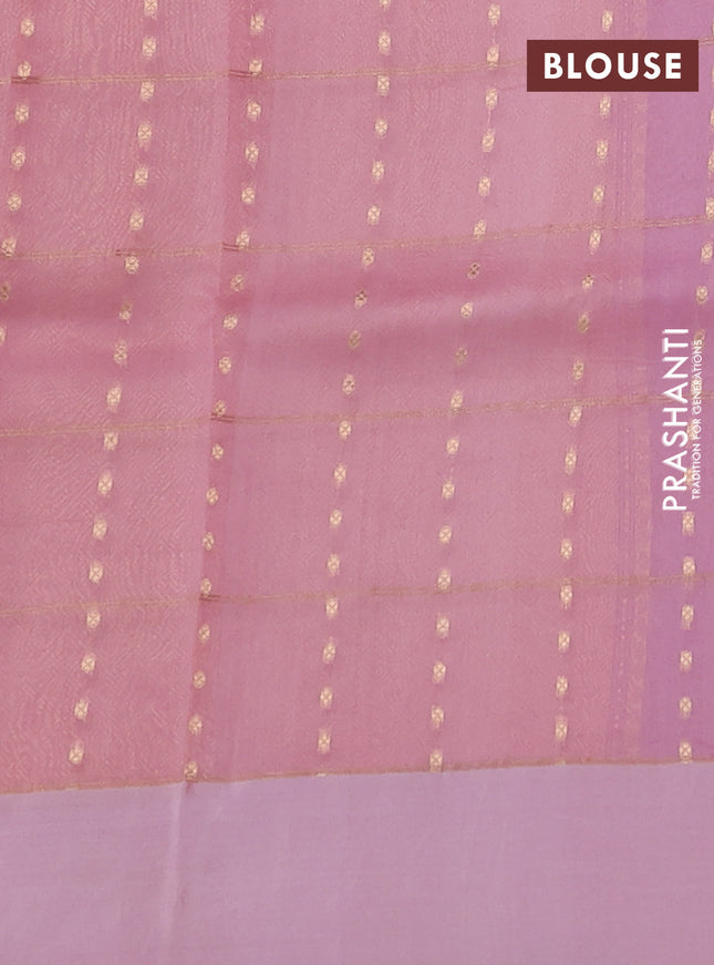 Banarasi organza silk saree pastel pink with allover zari checks & buttas and simple border