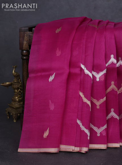 Banarasi organza silk saree pink with allover silver & gold zig zag zari weaves and zari woven border