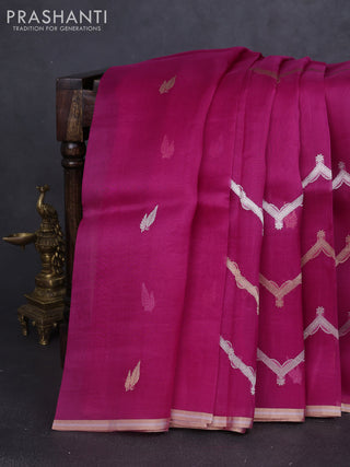 Banarasi organza silk saree pink with allover silver & gold zig zag zari weaves and zari woven border