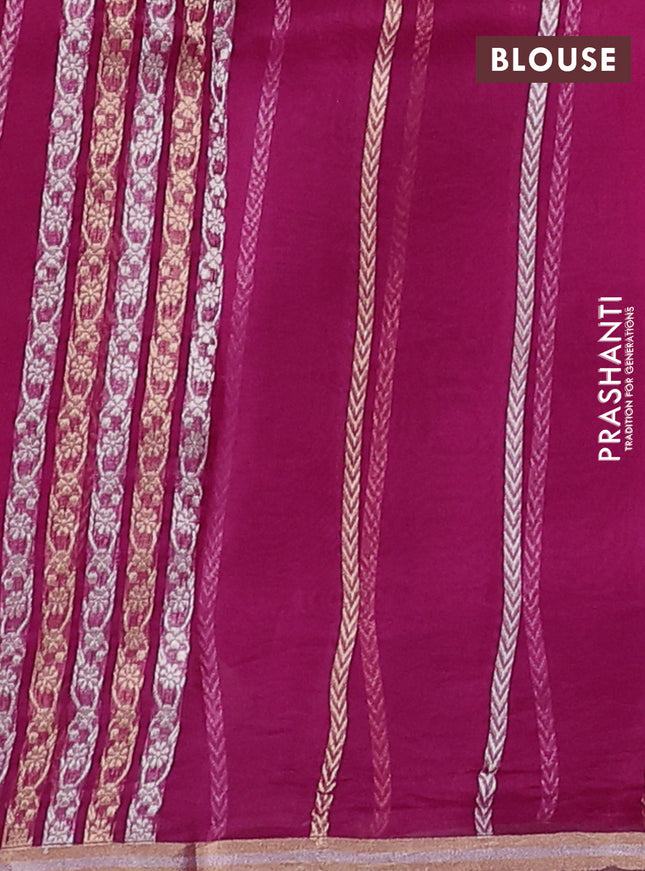 Banarasi organza silk saree pink with allover silver & gold zig zag zari weaves and zari woven border
