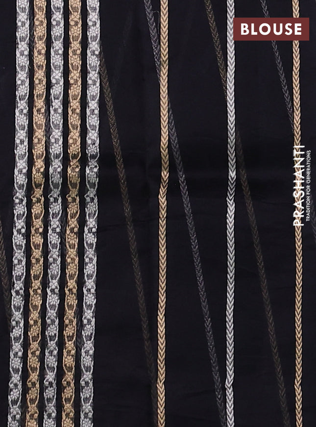 Banarasi organza silk saree black with allover silver & gold zig zag zari weaves and zari woven border