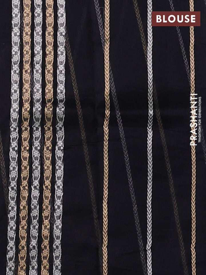 Banarasi organza silk saree black with allover silver & gold zig zag zari weaves and zari woven border