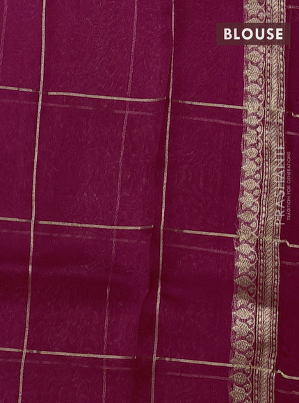 Banarasi organza silk saree magenta pink with allover zari checks & buttas and zari woven border