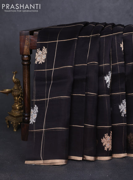 Banarasi organza silk saree black with allover zari checks & buttas and zari woven border
