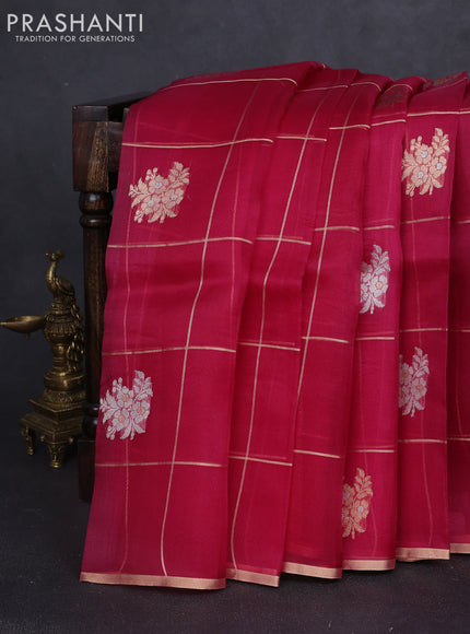 Banarasi organza silk saree pink with allover zari checks & buttas and zari woven border