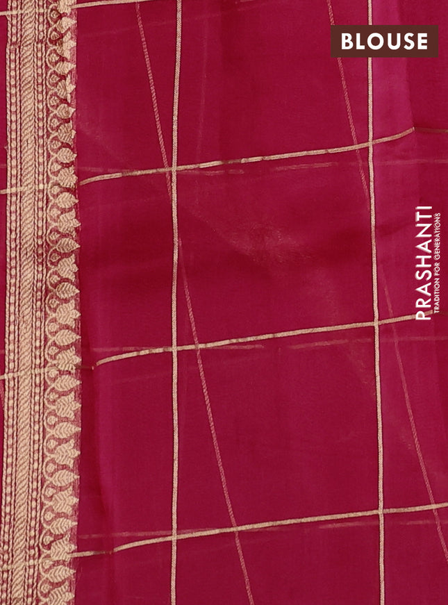 Banarasi organza silk saree pink with allover zari checks & buttas and zari woven border