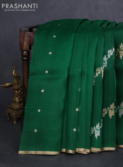 Banarasi organza silk saree green with allover silver & gold zari weaves and zari woven border