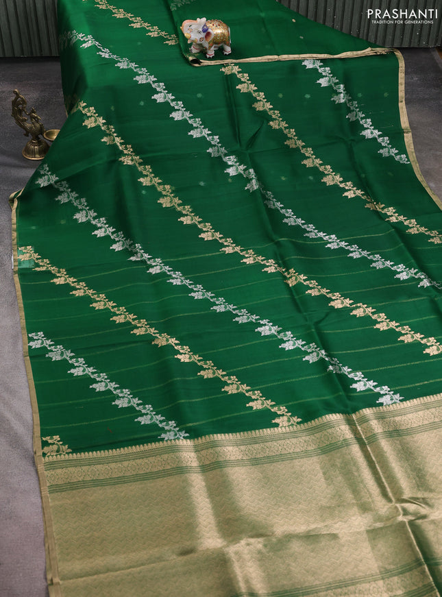 Banarasi organza silk saree green with allover silver & gold zari weaves and zari woven border