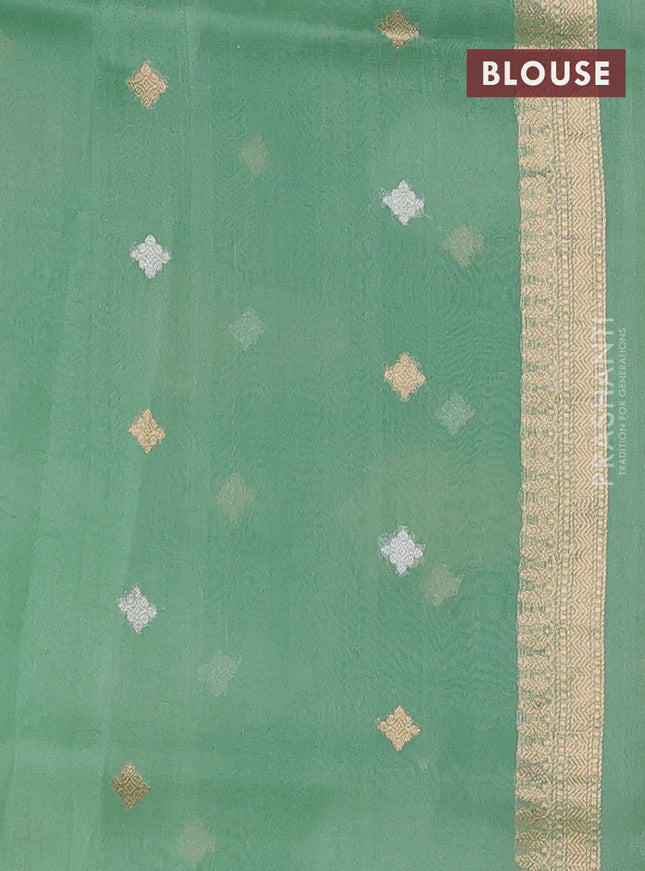 Banarasi organza silk saree pastel green with allover silver & gold zari weaves and simple border