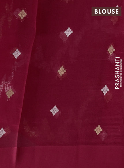 Banarasi organza silk saree maroon with allover silver & gold zari weaves and simple border
