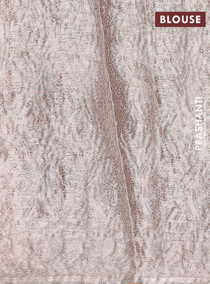 Pure organza silk saree peach shade and pale yellow with allover silver zari weaves and floral embroidery border