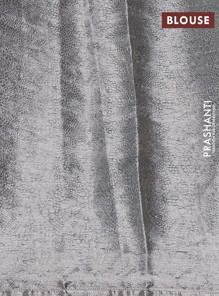 Pure organza silk saree peacock blue and peach pink with allover silver zari weaves and floral embroidery border