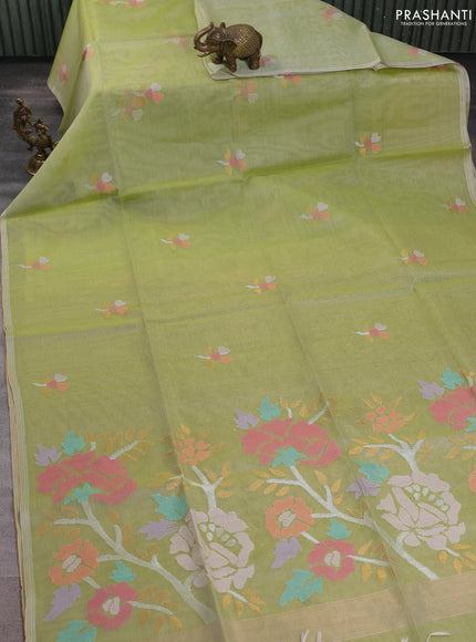 Pure organza silk saree pista green with allover embroidery sequin work