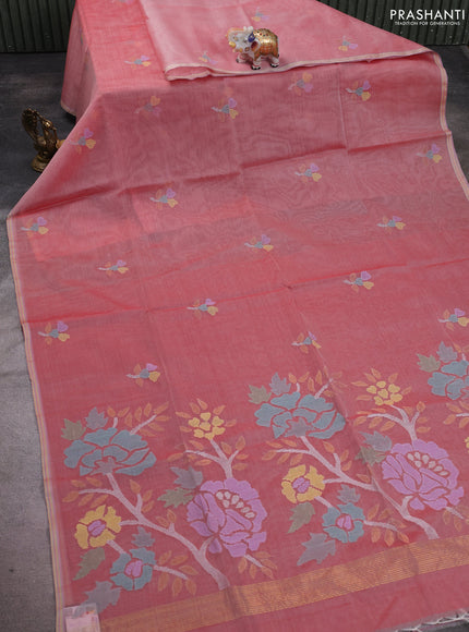 Pure organza silk saree red shade with thread & zari woven buttas and jamdhani pallu