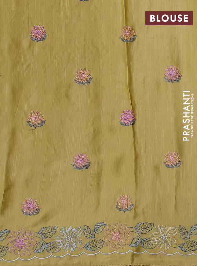 Pure organza silk saree pale yellow with allover applique work and lace work border