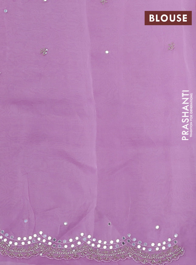 Pure organza silk saree mild lavender with allover zari weaves and sequin mirror work border