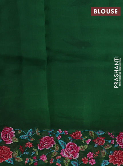 Pure organza silk saree green with allover zari weaves and floral embroidery border