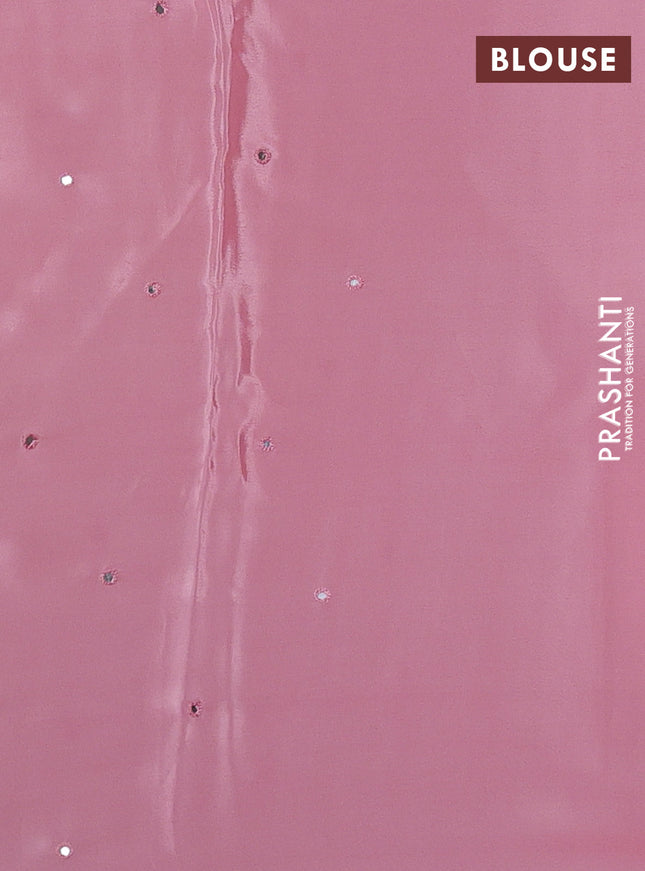 Pure organza silk saree peach pink and off white with plain body and embroidery mirror work border