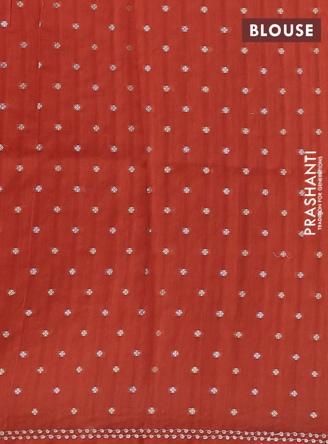 Pure organza silk saree rust shade with floral embroidery work and scalp border