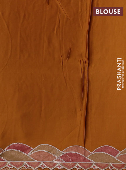 Pure organza silk saree dark mustard with prints & pita work