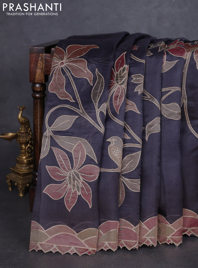 Pure organza silk saree grey with prints & pita work