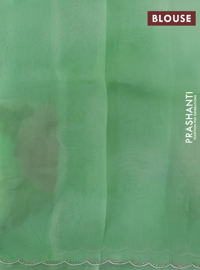 Pure organza silk saree teal green shade with floral embroidery work and scalp border