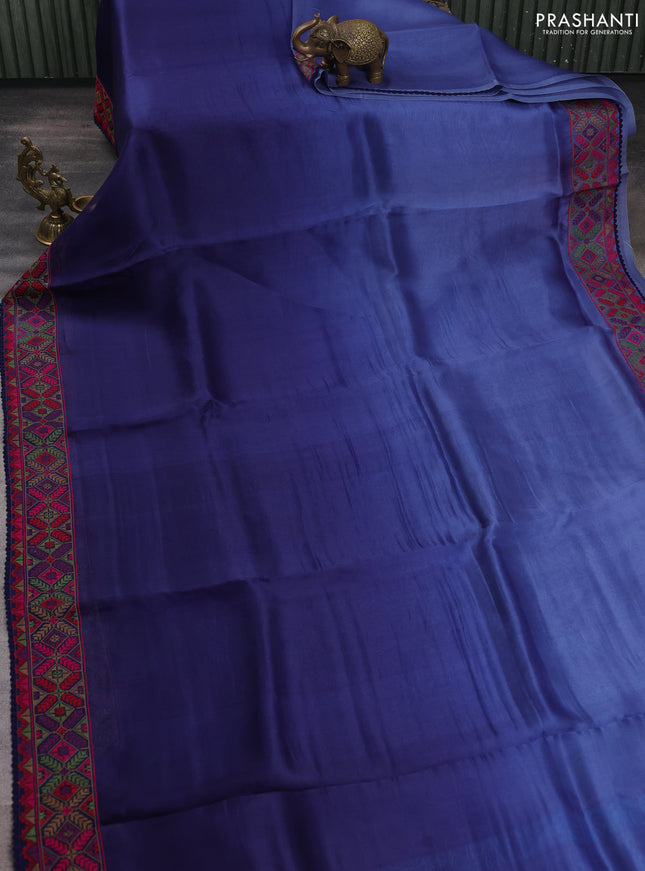 Pure organza silk saree navy blue with plain body and embroidery work border