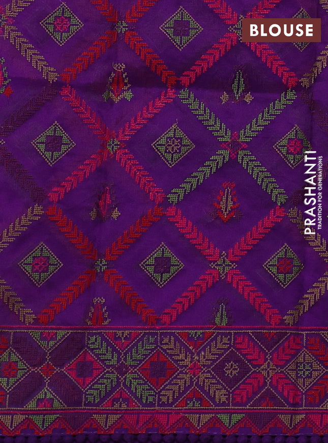 Pure organza silk saree violet with plain body and embroidery work border