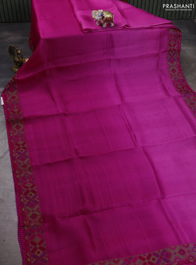 Pure organza silk saree magenta pink with plain body and embroidery work border