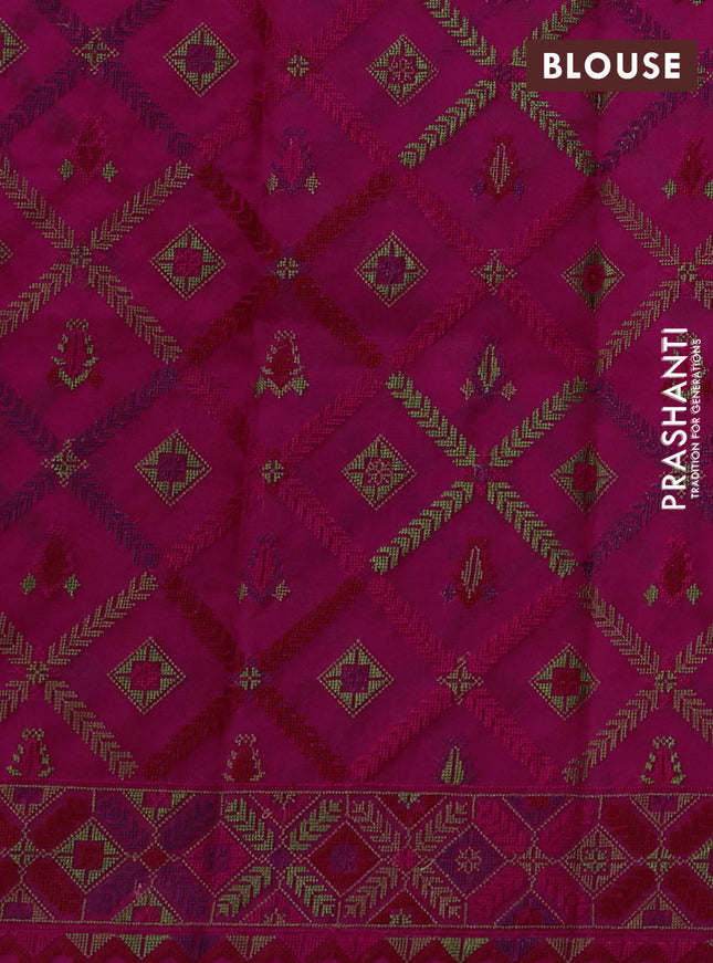 Pure organza silk saree magenta pink with plain body and embroidery work border