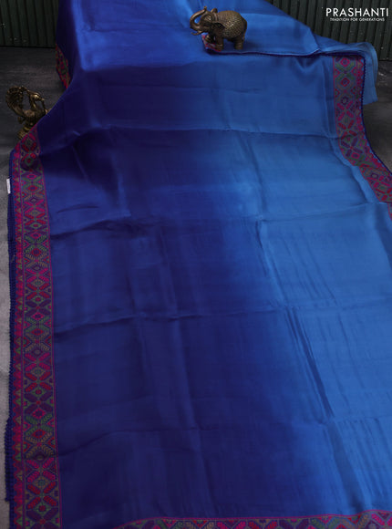 Pure organza silk saree blue with plain body and embroidery work border