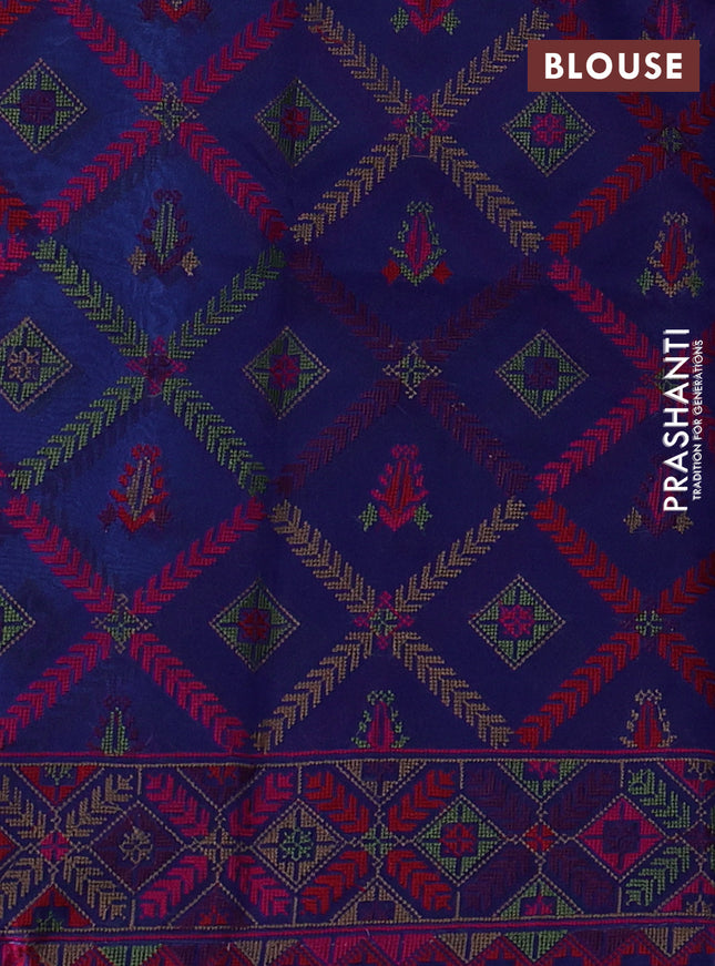 Pure organza silk saree blue with plain body and embroidery work border