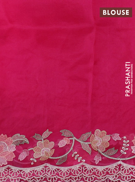 Pure organza silk saree pink with allover embroidery buttas and floral embroidery border