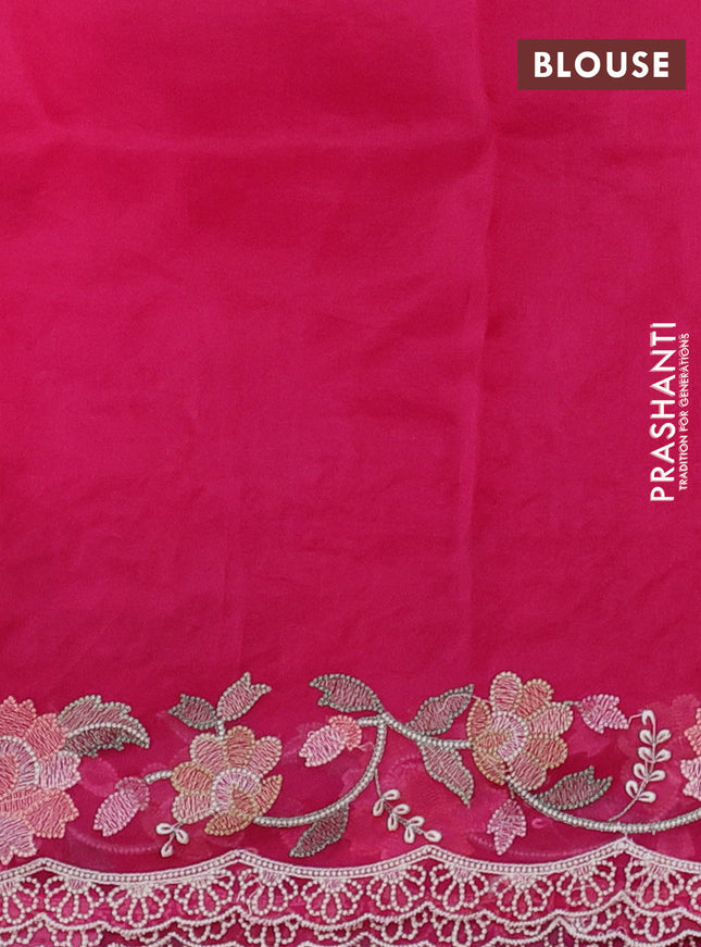 Pure organza silk saree pink with allover embroidery buttas and floral embroidery border