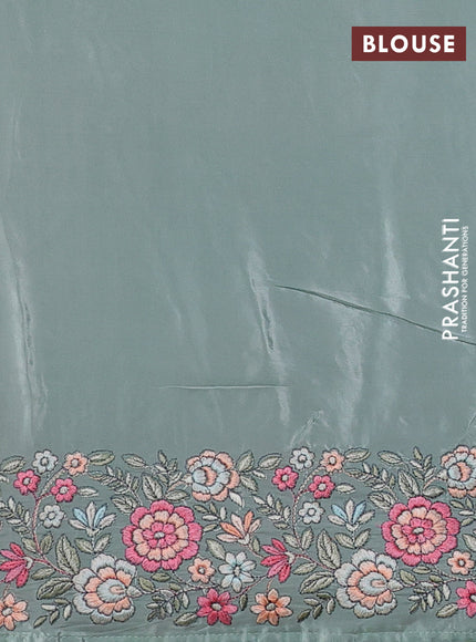 Pure organza silk saree pastel green with allover embroidery work and floral embroidery border