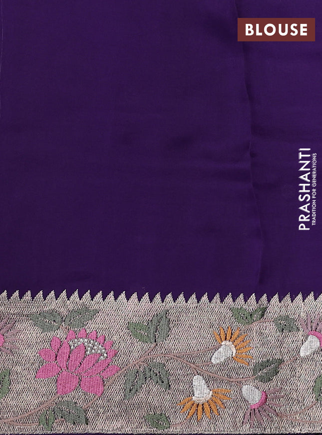 Pure organza silk saree violet with embroidery buttas and floral embroidery border