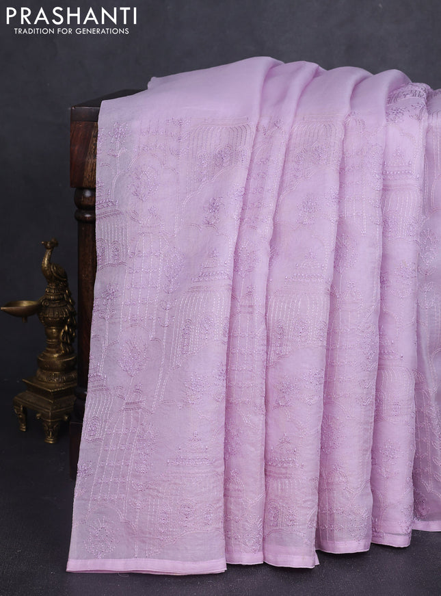 Pure organza silk saree lavender with allover embroidery sequin work
