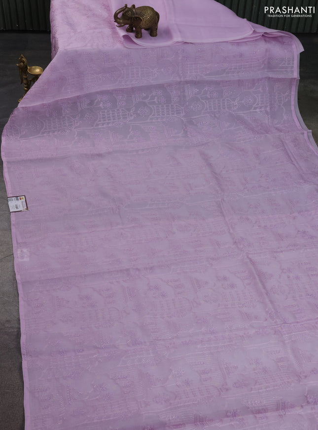 Pure organza silk saree lavender with allover embroidery sequin work