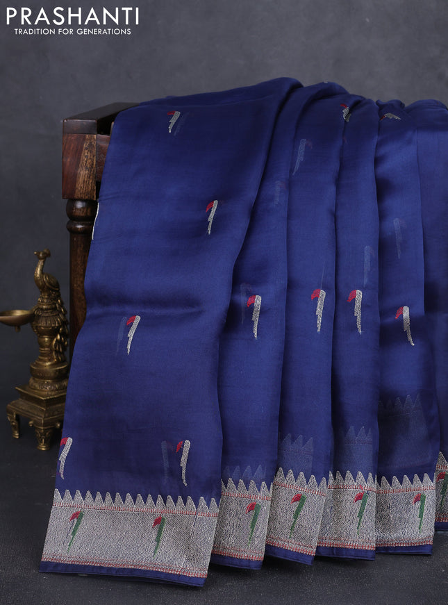 Pure organza silk saree navy blue with allover muniya buttas and muniya butta border