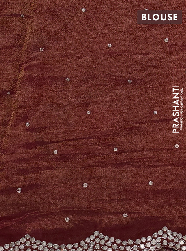 Pure organza silk saree maroon with allover prints & embroidery work and zardosi gotapatti work border