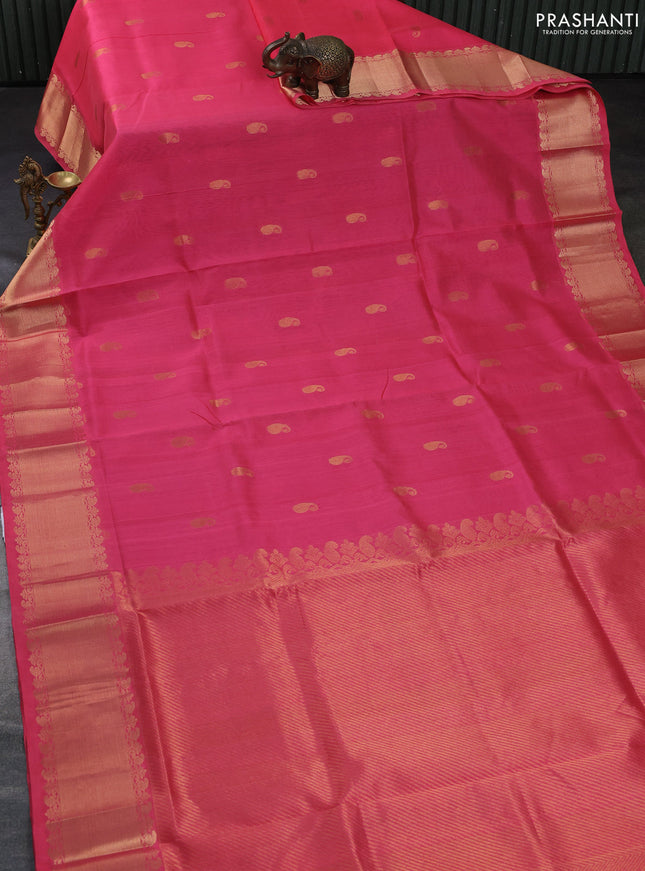 Silk cotton saree pink with paisely zari woven buttas and zari woven border