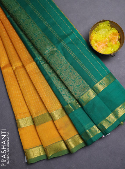 Silk cotton saree yellow and green with allover lakshadeepam pattern and rettapet zari woven border