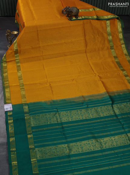 Silk cotton saree yellow and green with allover lakshadeepam pattern and rettapet zari woven border
