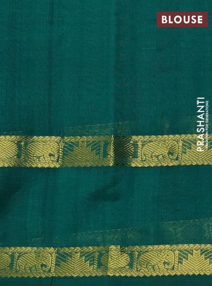 Silk cotton saree deep maroon and green with allover lakshadeepam pattern and rettapet zari woven border
